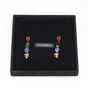 Long earrings with DG logo and multi-colored rhinestones